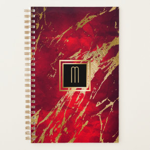 Agenda Monograma Dourado de mármore vermelho