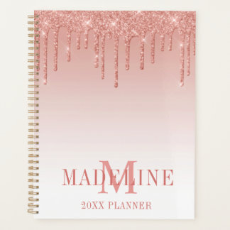 Agenda Monograma Dourado de Rosa brilhante moderno