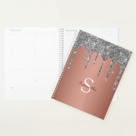 Agenda Monograma Dourado de Rosa de Dispersor com Glitter