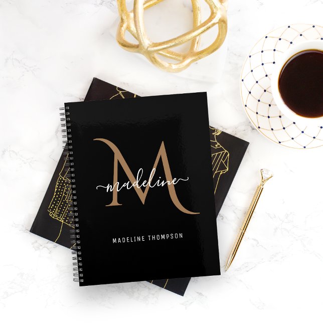 Agenda Monograma Dourado Desdecorativo Moderno Simples (Criador carregado)