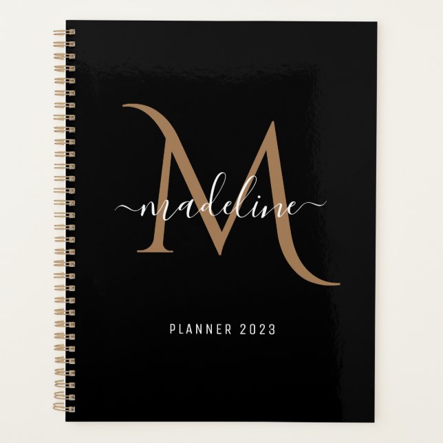 Agenda Monograma Dourado Desdecorativo Moderno Simples (Frente)