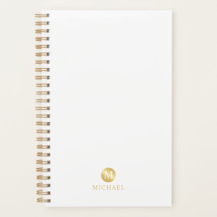 Agenda Monograma Dourado e branco de luxo