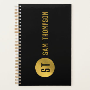 Agenda Monograma Dourado e negro elegante