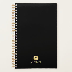 Agenda Monograma Dourado e Preto de Luxo