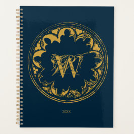 Agenda Monograma Dourado e Russo de Vintage Azul