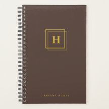 Monograma Dourado Elegante Castanho com Frame Dupl