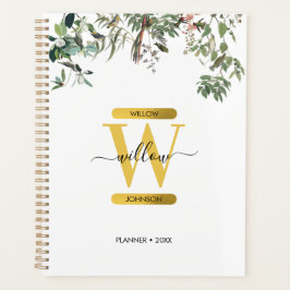Agenda Monograma Dourado Elegante Eucalyptus Greenery & B
