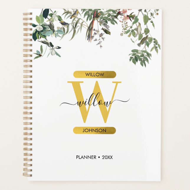 Agenda Monograma Dourado Elegante Eucalyptus Greenery & B (Frente)