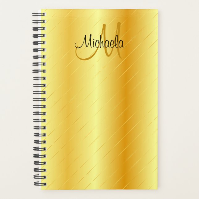 Agenda Monograma Dourado Elegante Personalizado (Frente)