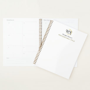 Agenda Monograma Dourado Elegante Simples e Branco