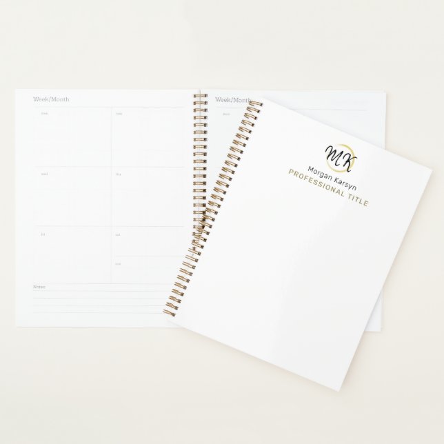 Agenda Monograma Dourado Elegante Simples e Branco (Exibição)