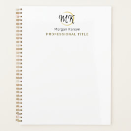 Agenda Monograma Dourado Elegante Simples e Branco