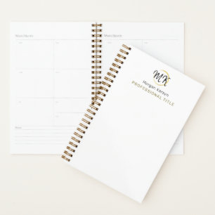 Agenda Monograma Dourado Elegante Simples e Branco