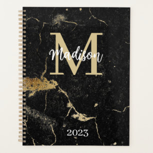 Agenda Monograma, Dourado, mármore preto inicial