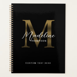 Agenda Monograma Dourado Metálico de Script Elegante