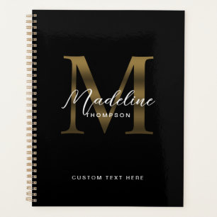 Agenda Monograma Dourado Metálico de Script Elegante