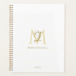 Agenda Monograma Dourado Mínimo Branco Nome Moderno<br><div class="desc">Este simples,  elegante design de ouro branco-na moda apresenta seu nome personalizado e monograma em tendências,  topografia na moda. Este item pode ser e um excelente presente para você,  sua família e amigos.</div>