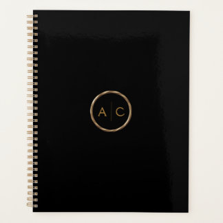 Agenda Monograma Dourado Mínimo em PRETO