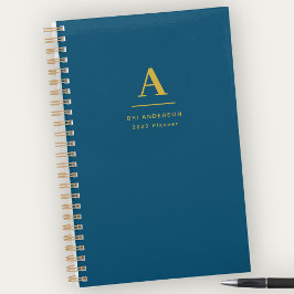 Agenda Monograma Dourado moderno Indigo Blue Pro Business
