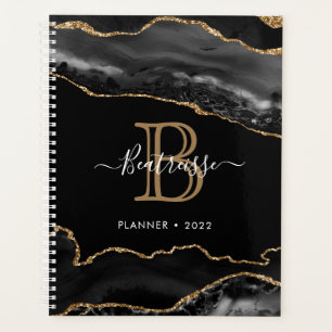 Agenda Monograma Dourado Preto de Agitação Luminosa