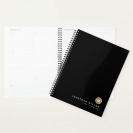 Agenda Monograma Dourado preto mínimo