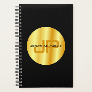 Agenda Monograma Dourado preto moderno e elegante