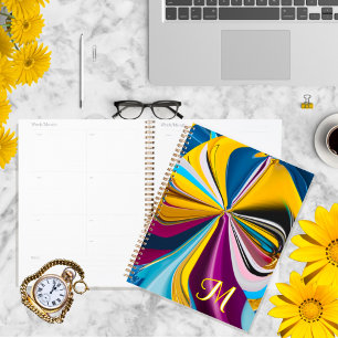 Agenda Monograma Dourado Púrpura 3D Abstrato liquefeito