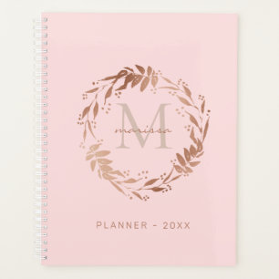 Agenda Monograma Dourado  Rosa Rosa Rosa Cinza