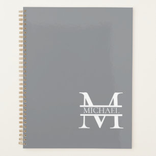 Agenda Monograma e Nome da Cinza Elegante Personalizada