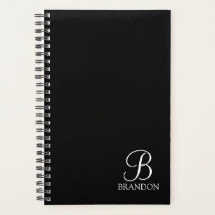 Agenda Monograma e Nome de Script Personalizado Preto