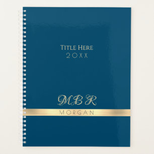 Agenda Monograma e Nome Dourado Chique DIY, Título, Azul