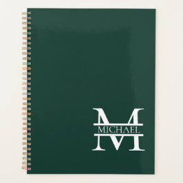 Agenda Monograma e nome Elegante Emerald Verde Personaliz