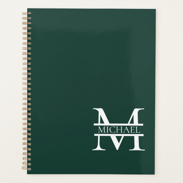 Agenda Monograma e nome Elegante Emerald Verde Personaliz (Frente)