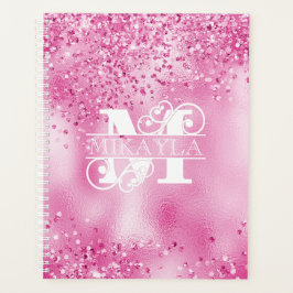 Agenda Monograma e nome no Faux Fuchsia Foil & Glitter