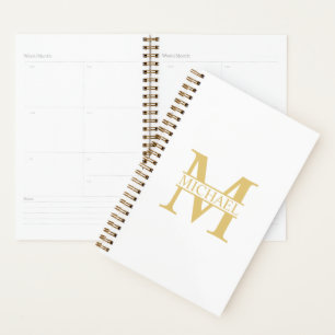 Agenda Monograma e Nome Personalizados Branco e Dourado