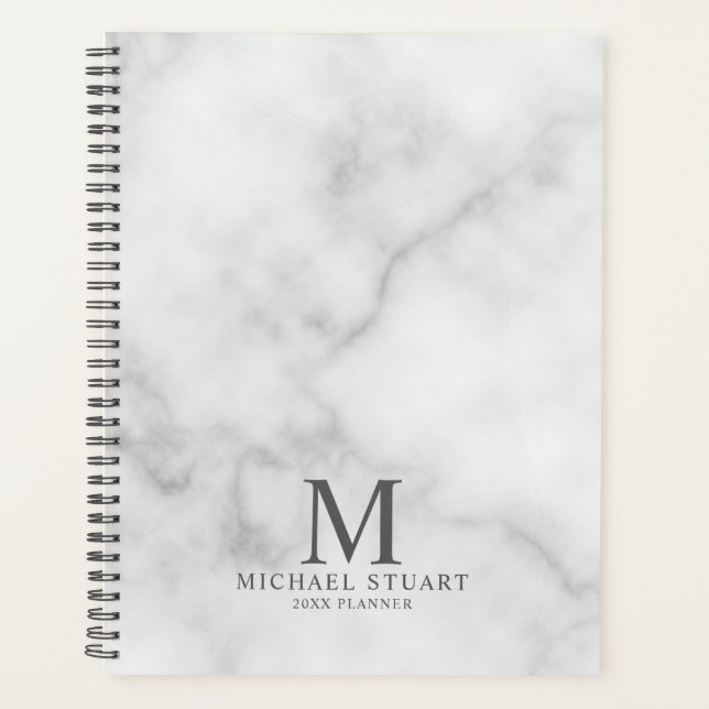 Agenda Monograma e Nome Personalizados do Marble Branco (Frente)