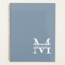 Agenda Monograma e nome personalizados Elegante azul empo
