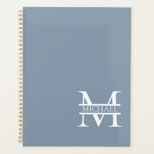 Agenda Monograma e nome personalizados Elegante azul empo