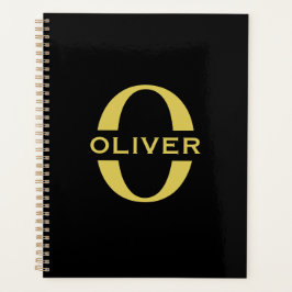 Agenda Monograma E Nome Preto E Dourado Personalizado