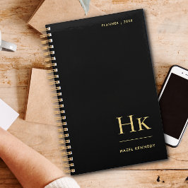 Agenda Monograma Elegante Black Dourado Classic Professio