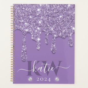Agenda Monograma Elegante com Glitter Roxo Claro