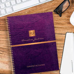 Agenda Monograma elegante de couro roxo clássico
