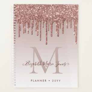 Agenda Monograma Elegante de Unidades de Brilho Douradas