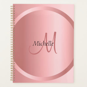 Agenda Monograma Elegante Dourado com Rosa Personalizado