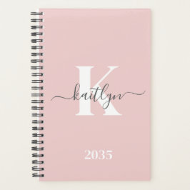 Agenda Monograma Elegante em Rosa Bege e Cinza