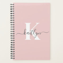 Agenda Monograma Elegante em Rosa Bege e Cinza