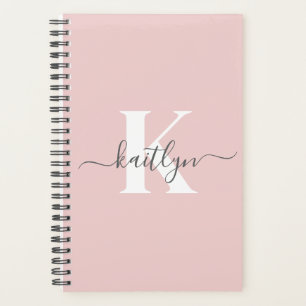 Agenda Monograma Elegante em Rosa Bege e Cinza