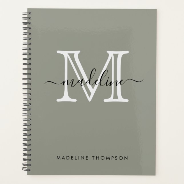 Agenda Monograma Elegante Evergreen Fog Moderno (Frente)