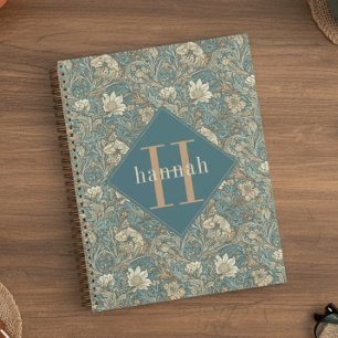 Agenda Monograma Elegante Floral Azul William Morris