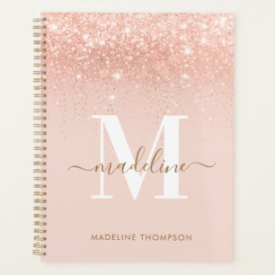 Agenda Monograma Elegante Glamoroso Rosegold Glitter